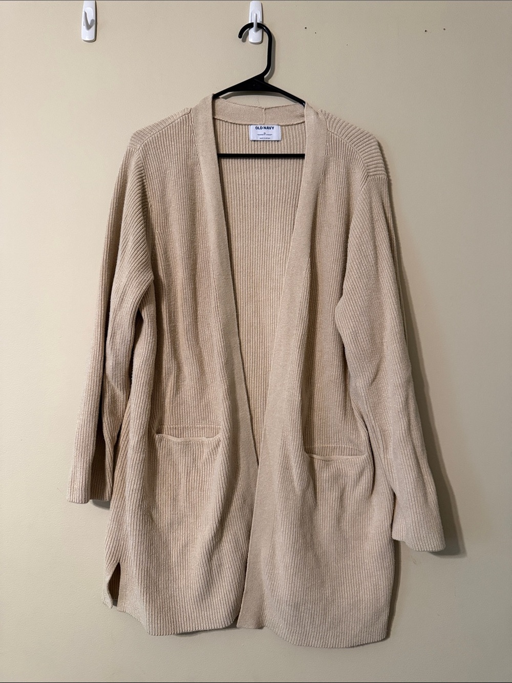 Old Navy Beige Open-Front Ribbed Cardigan with Pockets